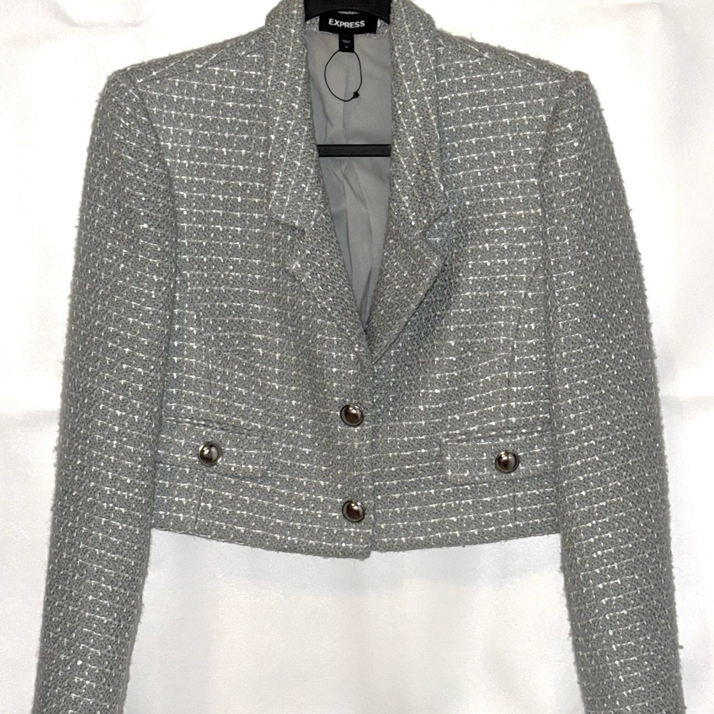 Express Gray Cropped Blazer with Textured Design